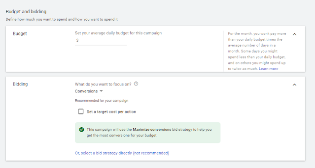 23 Set Budget and Conversions or Click or CPC